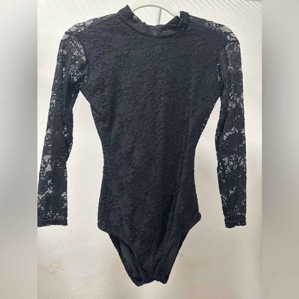 Beautiful long sleeve lace black dance leotard